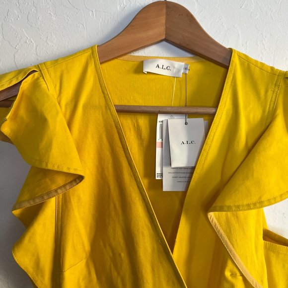 NWT A.L.C Yellow Walker Ruffled Shoulder Midi Dress Size 4 - Picture 8 of 9